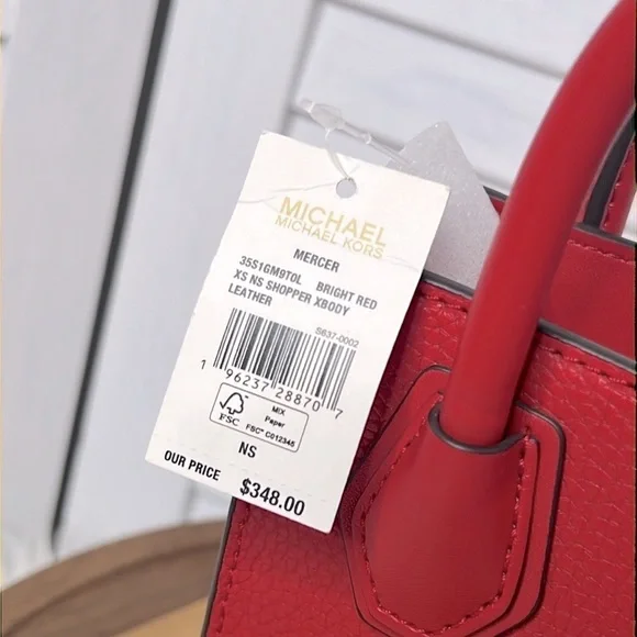 MICHAEL KORS Mercer Extra Small Mini Pebble Leather Crossbody Flame Red NWT